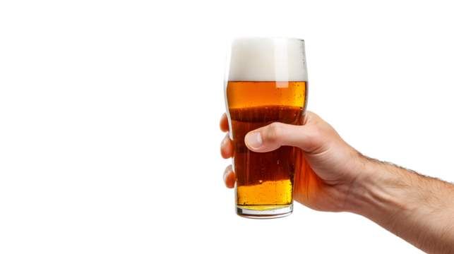 Elegant Male Hand Holding Beer Glass Isolated on White Background