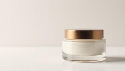 Luxurious cream jar on white, minimalist design, glow, marketing