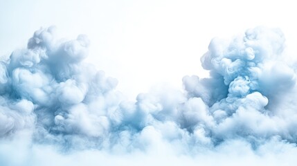 Abstract cloud-like smoky formations against a plain background.  Soft, pastel shades of blue and gray.  Dynamic, ethereal shapes