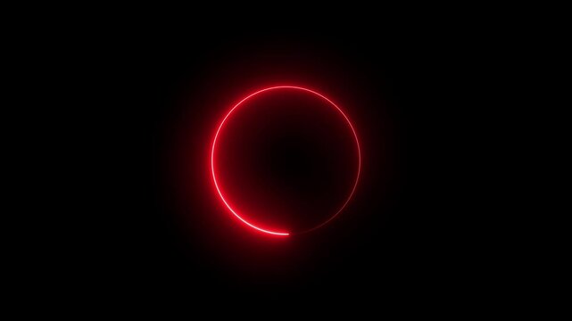Red color loading circle ,saber light text loading animation.  red and blue color circle. background black.