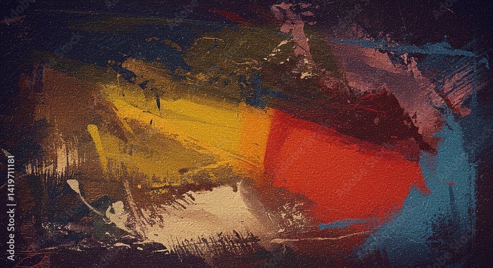 Aufkleber A colorful abstract painting with a red and yellow triangle in the middle