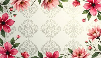 Subtle floral damask wallpaper, continuous design, subtle, bloom
