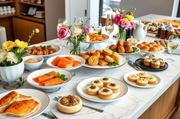 Luxurious brunch buffet spread