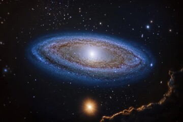 Obraz premium Beautiful spiral galaxy with bright core and surrounding stars in deep space