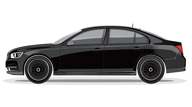 This image shows a sleek black four-door sedan in profile against a clean white background. The car has been rendered in a photorealistic style with clear details visible on the body.