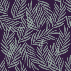 watercolor hand drawn seamless pattern with tropical leaves silhouettes