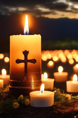Candle light with copy space background. Holy week, Lent and Christian Celebration Concept.