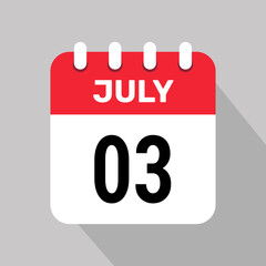 calendar 3 july icon vector date month illustration background.