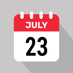 calendar 23 july icon vector date month illustration background.