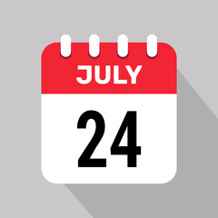 calendar 24 july icon vector date month illustration background.