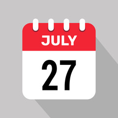 calendar 27 july icon vector date month illustration background.