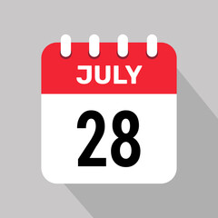 calendar 28 july icon vector date month illustration background.