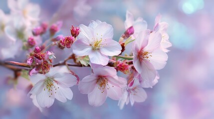 Fototapeta premium Exquisite closeup, cherry blossoms in full bloom on a spring branch closeup