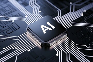 AI Microchip on Futuristic Circuit Board