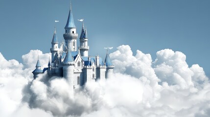 Enchanting castle in the clouds, a dreamy fantasy landscape majestic