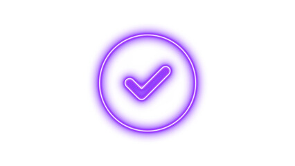 Neon circle check icon purple color glow with transparent background