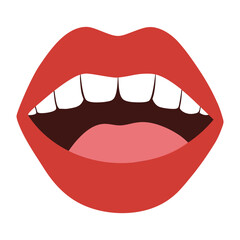 Open Mouth with Red Lips and White Teeth Illustration, Red lips. Women's open mouth lips, sexy plump lips Isolated on white background