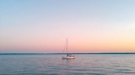 Fototapeta premium Peaceful Sunset Over Calm Water With Sailboat