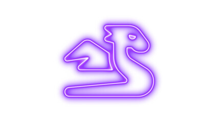 Neon dragon icon purple color glow with transparent background