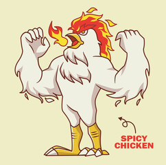 spicy fiery and hot chicken mascot cartoon character for restaurant branding logo