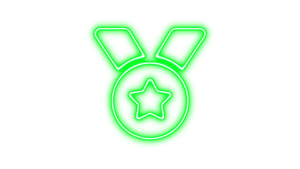 Neon medal icon green color glow with transparent background