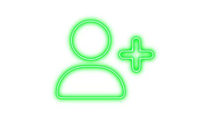Obraz premium Neon user plus icon green color glow with transparent background