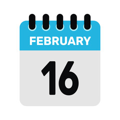 february 16 calendar icon reminder Vector design Illustration.