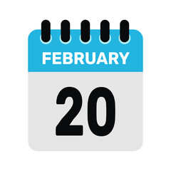 february 20 calendar icon reminder Vector design Illustration.
