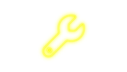 Neon wrench icon yellow color glow with transparent background