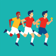 A vector illustration shows the evolution of a soccer player silhouette, a human athlete running and kicking the ball in this dynamic sport