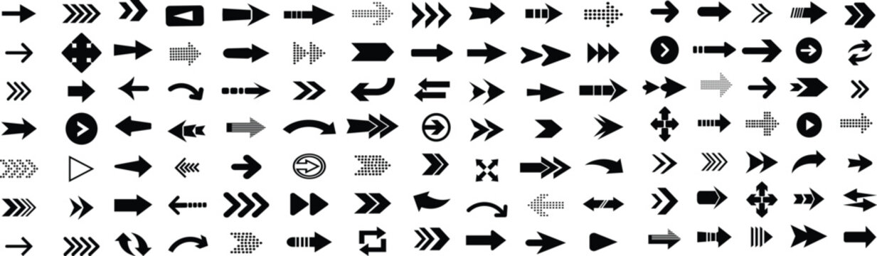 Arrow icon set. Arrow. Cursor. Black vector arrows icons. Collection different arrows sign. Modern simple arrows. Black arrow pointing to the right. Black direction pointer. Vector illustration. 