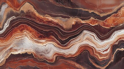 Striking layers of agate stone showcasing rich reds, browns, and whites in a natural pattern