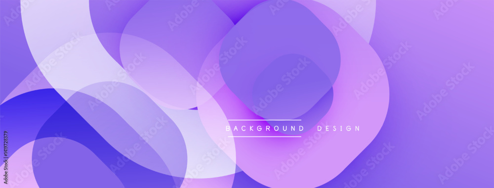 Poster Abstract purple layers create flowing shapes. Soft gradients suggest depth, modern design elements present. Minimal text included.