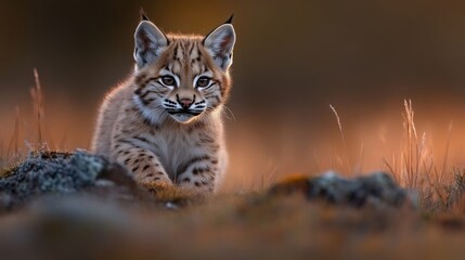 Obraz premium A captivating lynx cub in golden light