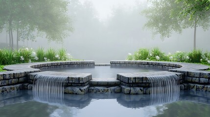 Obraz premium Misty forest garden pool