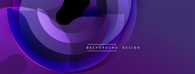 Abstract purple layers create flowing shapes. Modern design features gradient effects, smooth curves, dark center. Minimalist aesthetic.