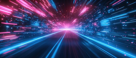 Obraz premium Neon Speed: A Futuristic Highway Through Cyberspace
