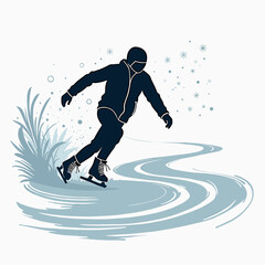 Obraz premium Skater gliding gracefully on ice with snowflakes in background