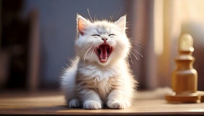 Obraz premium 口を開けているかわいい子猫、眠いのであくびをしている様子の写真