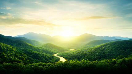 Obraz premium Sunrise Over Lush Green Valley