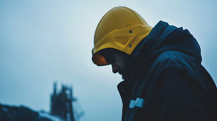 A male oil rig worker installing equipment on a platform. Featuring technical knowledge and skill