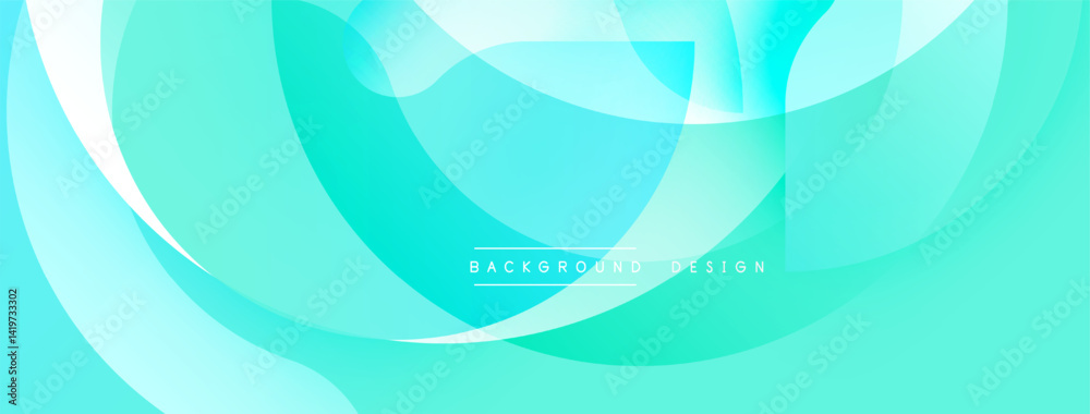 Poster Abstract turquoise background. Overlapping circles create dynamic, flowing visual effect. Minimalist design suitable for digital projects.