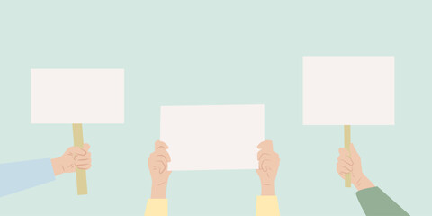 PrintPeople protest.  Hands holding posters. People with posters protest. . Vector illustration
Fight for rights. Vector flat cartoon illustration for web banners, infographic design. Blank protest si