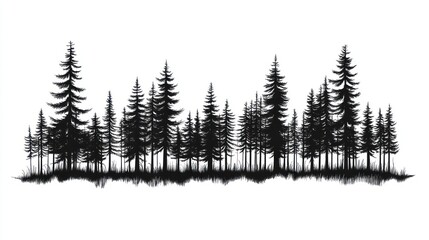 Silhouette Forest Line Drawing