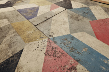 Fototapeta premium Grunge linoleum floor with faded geometric pattern and vintage colors 