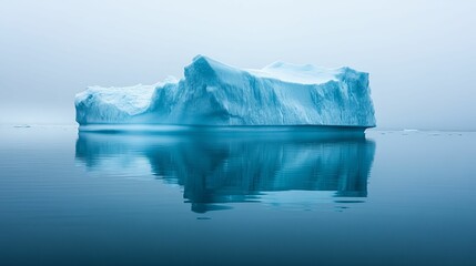 Majestic iceberg floats serenely on tranquil waters.