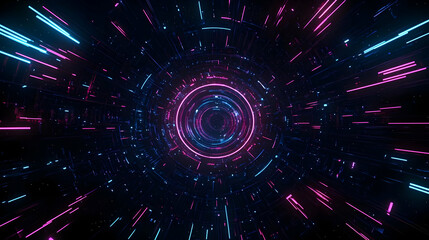 Naklejka premium Abstract Futuristic Neon Tunnel Glowing Lines