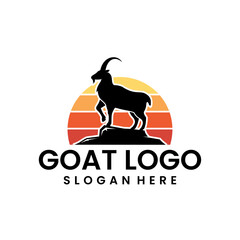simple goat Silhouette with sunset logo design template vector