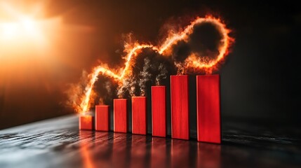 Vibrant graph representation with fiery elements illustrating growth in a dynamic business environment