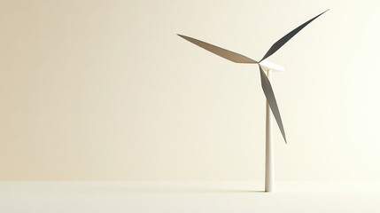 Minimalist wind turbine sculpture made of paper or thin material with three blades in a simple light-colored background emphasizing clean design and modern art